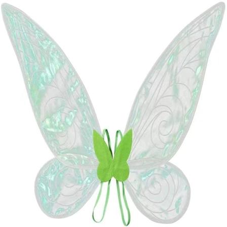 Eventyrvinger utkledning glitrende gjennomsiktige vinger sommerfugl eventyr Halloween kostyme engelvinger for barn jenter kvinner(Grønn)