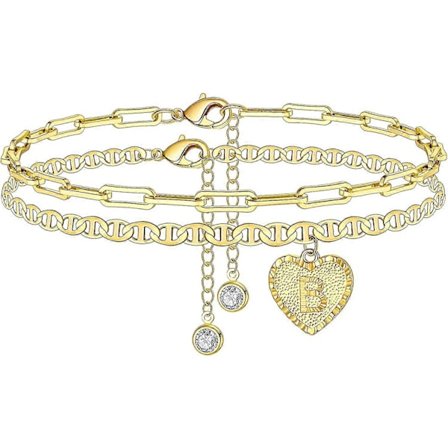 Heytea Initial Fotlänkar för Kvinnor, Hjärta Fotlänk med Initialer Bokstav Berlock Fotlänkar för Kvinnor, Söta 14k Guldpläterade A-z Fotsmycken 