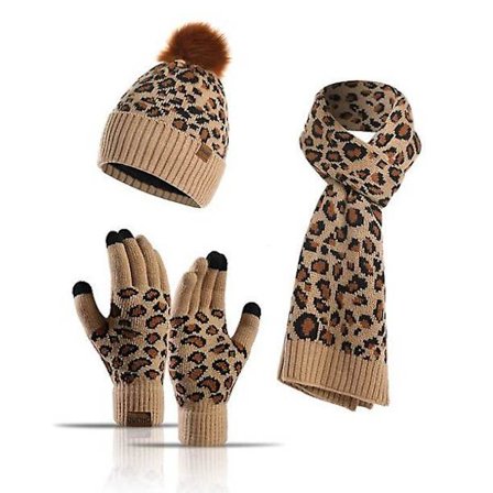 Vinter Varm Strik Beanie Hat Tørklæde Sæt Touchscreen Handsker Til Damer