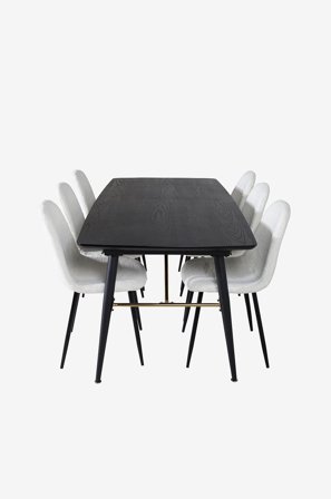 Venture Home - Spisegruppe Gold med 6 spisebordsstole Polar - Sort - Spisebordssæt 6 personer - Fra Homeroom