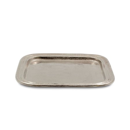 Dekorativ bakke i sølvfarvet aluminium, 33x33x2 cm
