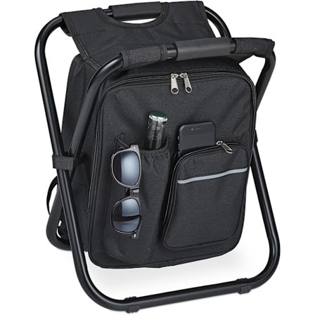 Campingstol med lomme, sammenleggbar, bærbar, lettvekt, 42x35x29 cm, bære sete, polyester, svart