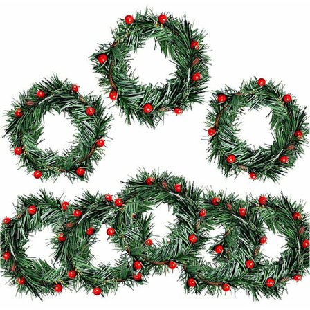 8 stk. Holly Candle Ring Små Kunstige Røde Bær Fyrnåle Girlande til Jul Girlande Ornamenter Dekoration