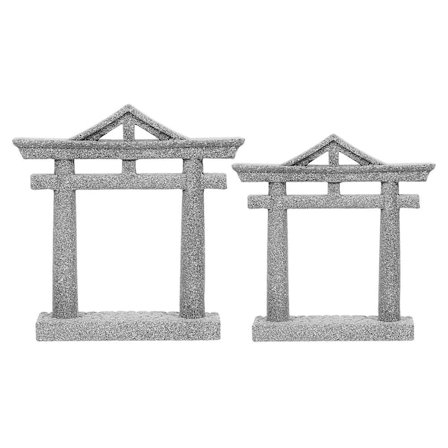 2 kpl Japanilainen Shinto Torii-portti Akvaarion koristeet Aasialainen Akvaario Torii-patsas(9.50X9.30X2.10CM,Harmaa)