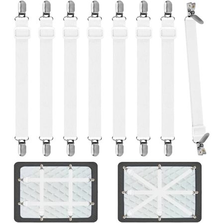 QU*Lakanklämmor säädettävät 50-230 cm, lakananpidikkeet, joustavat lakanat pitämään lakanat, patjan, silityslaudan, sohvan (valkoinen, 8)