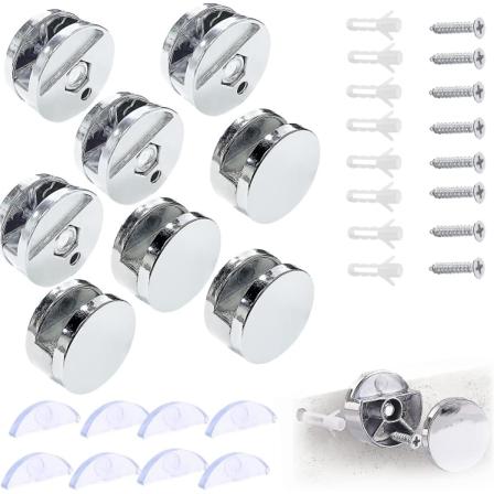 Spegels väggfäste, runt spegelglasklämma spegelhållare, för 3-5 mm spegel med glasspacer, 8 stycken