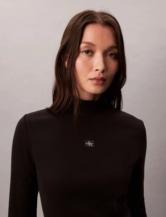 Calvin Klein Jeans Ls Woven Label Turtleneck - Black - XL