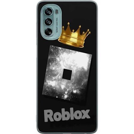 Kompatibelt Mobildeksel til Motorola Motorola Moto G62 5G Minimalistisk svart og sølvfarget Roblox-symbol med gylden krone og luksuriøs gamer-esteti