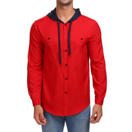 Herr Hooded Shirts Frontfickor Tunikaskjorta
