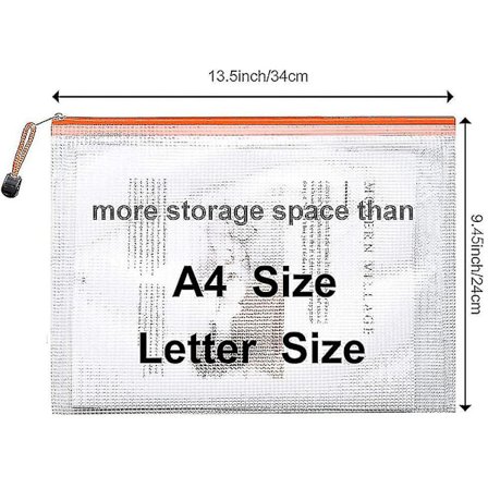 A4 plastlommebok mappe, glidelåsposer mesh dokumentlommebok