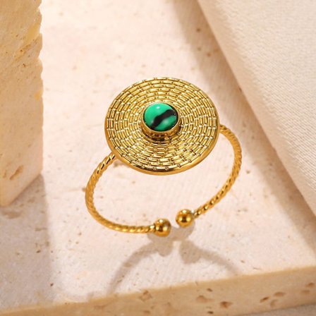 Grön Opal Guld Färg Solrosringar För Kvinnor Tjej Rostfritt Stål Justerbara Fingerringar Smycken Festpresenter anillos mujer
