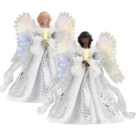 2 stk julepynt med engel, engel juletrepynt, juletrepynt med varmt LED-lys, 20x25cm GetRich