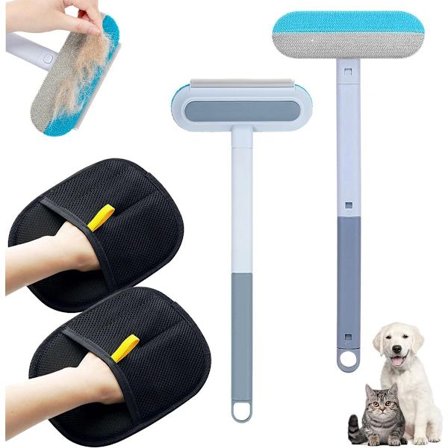 Sæt med 4 - Lydløse hårfjerningshandsker til kæledyr - Børste til fjernelse af kæledyrshår - Plejehandske til kæledyr - Hårfjerningshandsker - Blød 