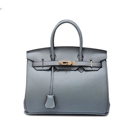 Stilful 35cm Blå Koeskinds Håndtaske med Linned Lychee Struktur til Kvinder