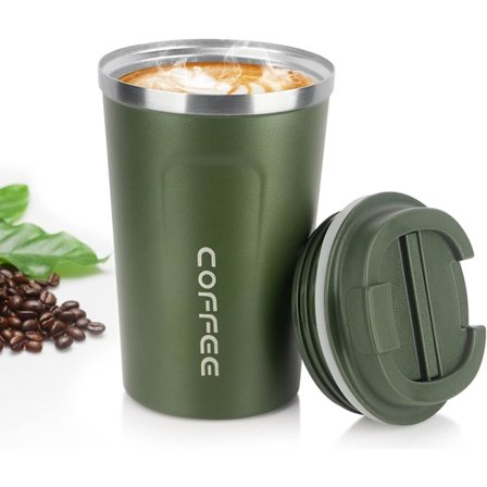 Kaffekopp, 380 ml vakuum återanvändbar läckagesäker dubbelväggig kaffekopp, isolering rostfritt stål miljövänlig mugg (grön)