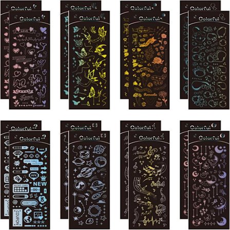 16 ark holografiske klistermærker Deco Stickers Glitter Stickers