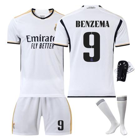 Uusi 2324 Real Madrid Home Football Jersey Setti, jossa sukat ja suojavarusteet 9 BENZEMA 9 BENZEMA M