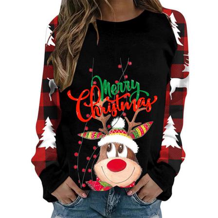 Damer Brev Printed Crew Neck Xmas Toppar Långärmad Pullover