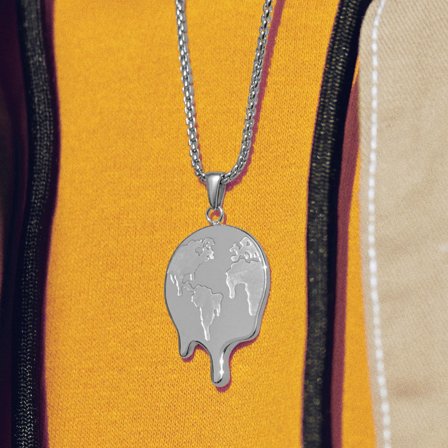 Fahrenheit | Smeltende Jordklode Stål Pendant for menn - Stålhalskjeder