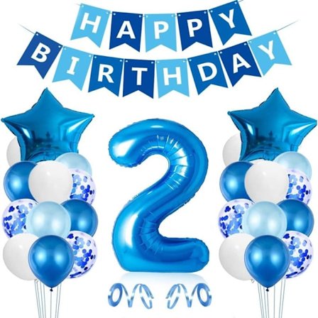 2-Year-Old Boy Birthday Party Balloon, Blue 2nd Birthday Party Decorations