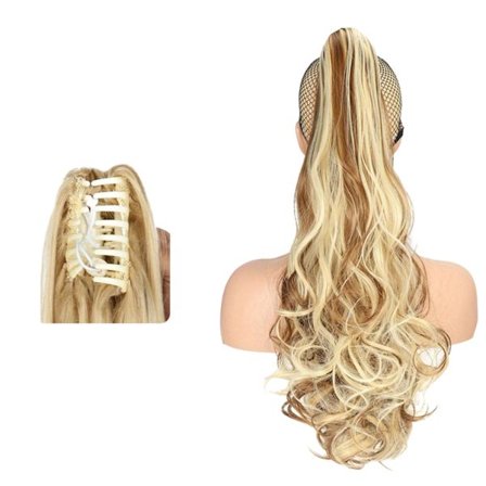 Lång Vågig Hästsvansförlängning, 55 cm Clip-in Syntetiskt Hårstycke för Kvinnor