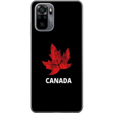 Yhteensopiva Puhelinkuori Xiaomi Xiaomi Redmi Note 10 Graafinen vaahteralogo punaisella mustaa taustaa vasten, jossa on selkeä Kanada-viittaus ja min