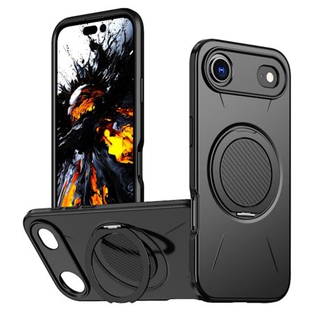 Kompatibel med iPhone 17 AIR robust og slitesterkt telefondeksel, roterende magnetisk feste, to-i-ett fallsikkert Apple-deksel (svart)