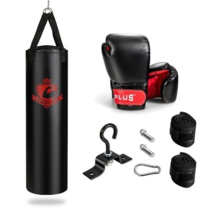 28,5 kg boxningssäck set boxningssäck med 12 oz boxningshandskar & handremmar svarta