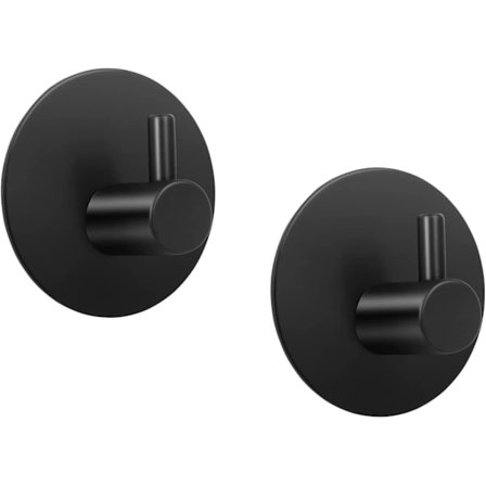 2 Mat Sort Håndklædeholder, Selvklæbende, Væg, Rustfrit Stål, 3M, Dørkroge, Klæbe på Kroge til Ophængning, Badeværelseskroge, Håndklædekroge, 