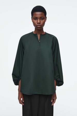 COS Women's Balloon-Sleeve Blouse in Green