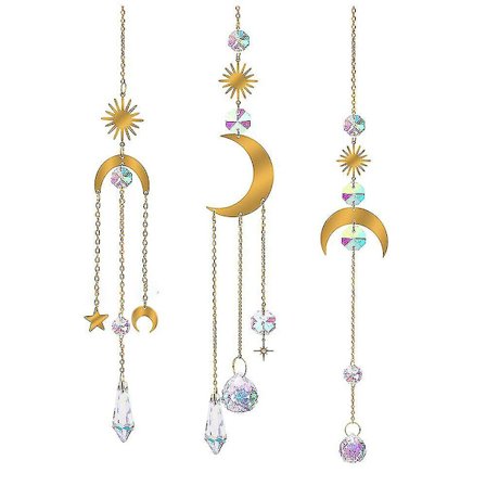 3 stk krystall solfanger sett, regnbue maker hengende krystaller vinduskarm krystall prisme for rom hage