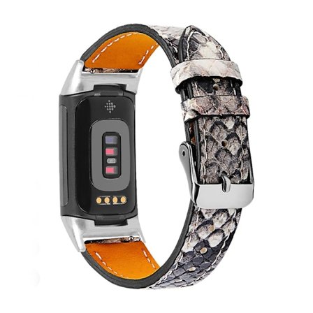 Enkelt klockarmband i äkta läder till Fitbit Charge 5 - Ormskinn