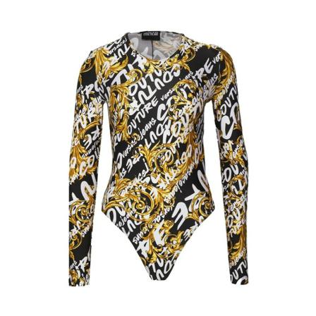 Versace Jeans Couture, Bodie Lycra Print Brush Couture A.O Zwart, Dames, Maat:2XS