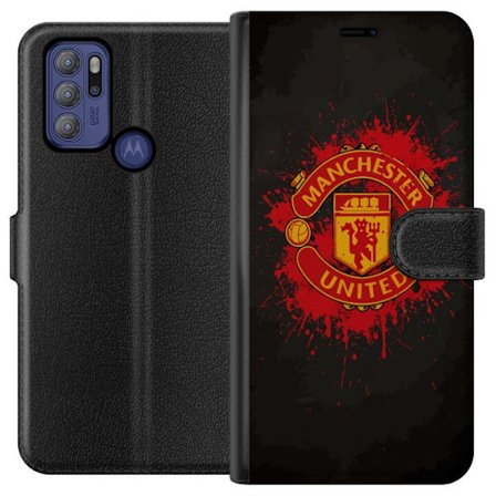 Kompatibelt Lommeboketui til Motorola Motorola Moto G60S Manchester United logo i rød og gul farge med røff sportslig bakgrunn