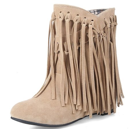 Cowboy-boots med frynser for kvinner, spiss tå, pull-on, vestlige ankelstøvletter