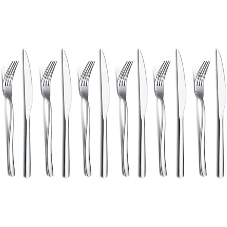 12-osainen pihviveitsisetti, ensiluokkainen ruostumaton teräs, 6 ruokahaarukkaa ja 6 ruokaveistä, pihviveitset ja pihvihaarukat 6 hengelle, 