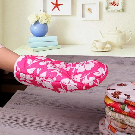 1Pc Oven Mitt Soft Texture Insulated Heat Resistant Polyester Floral Printed Microwave Glove Kitchen Tool Baking Accessories