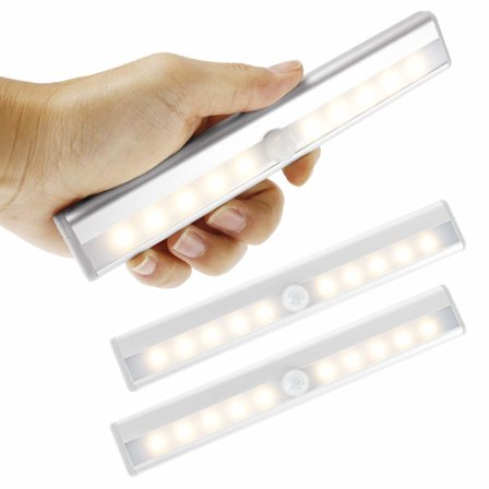 Sæt med 3 LED-bevægelsessensorlys til indendørs garderobeskab (varm)