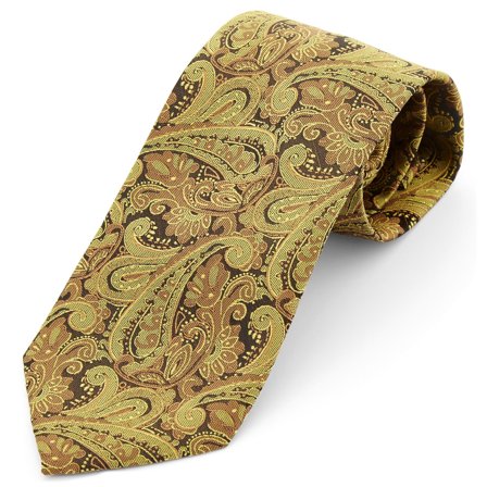Golden Paisley Polyester Wide Tie for Men - Patterned Ties