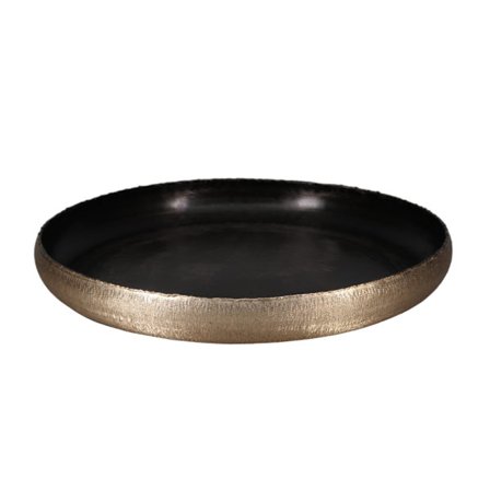 Dekorativ aluminiumsskål, guld og røget sort, 44x44x6 cm