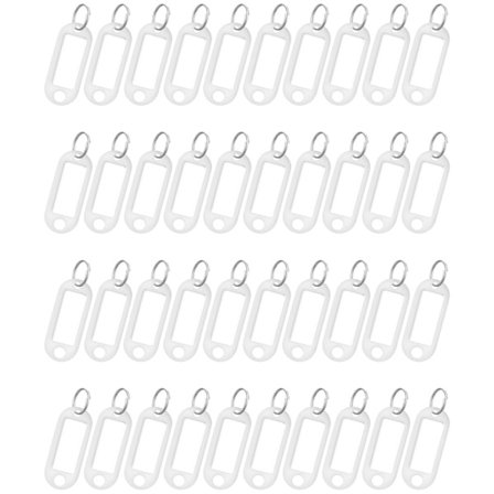 40 stk. nøkkelmerker 2 tommer plastnøkkelringmerker med blanke papiretiketter, klare vinduer, beskyttelsesfilmer og splittringer, fleksible 