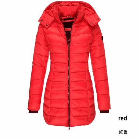 Quiltet damejakke - Varm bomuldsforet jakke - Lang slank pasform - Ensfarvet - Afslappet trenchcoat - Stilfuld fleecejakke til vinter - Quiltet jakke