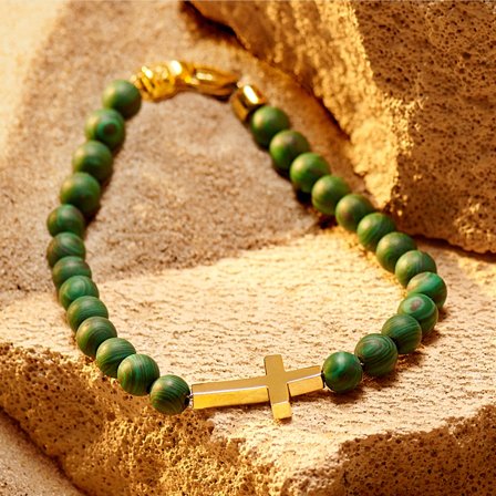 Unity | Bracciale con croce in Malachite per uomini - Bracciali con perline
