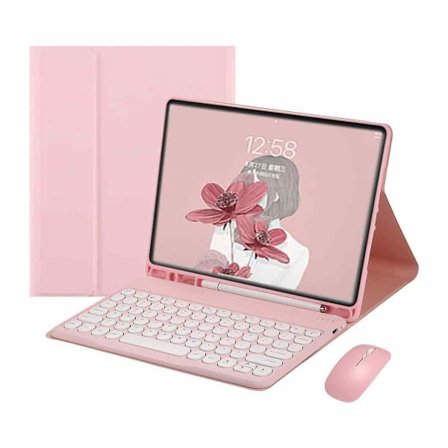 Lämplig för iPad 9 2021 10.2 tum iPad 8 iPad 7 Air 3 Pro 10.5 tangentbordsfodral, med en mus färgat tangentbord retro rund form