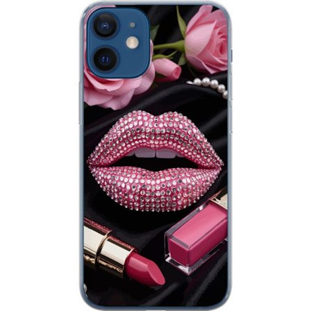 Kompatibelt Mobildeksel til Apple Apple iPhone 12 Rosa lepper diamanter sminke glitter