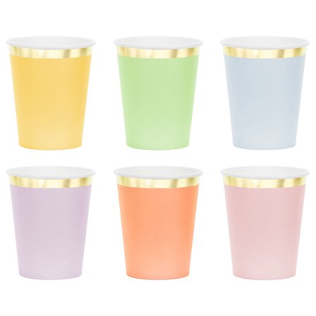 Pappersmuggar Färgmix med Guldkant 6-pack