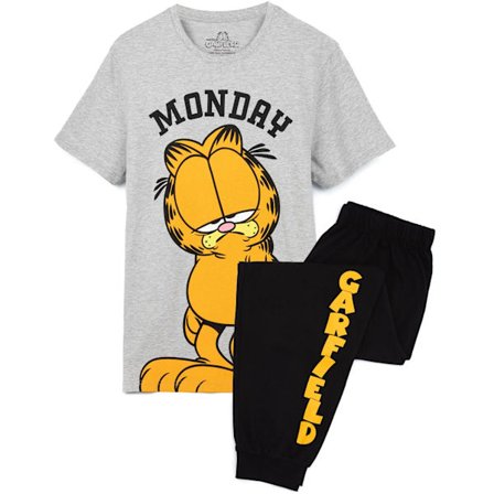Garfield Herre Mandag Lang Pyjamas Sæt L Grå/Sort/Gul Grå/Sort/Gul-FF-