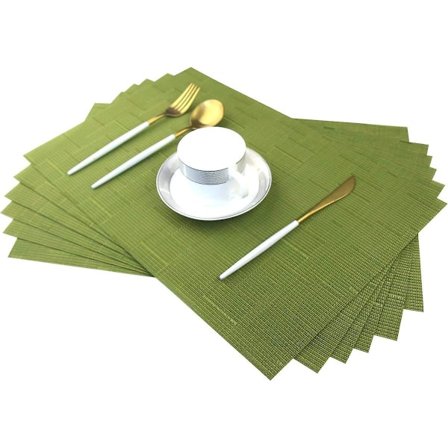 Matta Set med 6 Bambu Gröna Underlägg för Matbord Tvättsbara Underlägg Vävda Vinyl Värmebeständiga Köksunderlägg Lätt att Rengöra