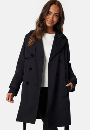 Happy Holly - Double Breasted Trenchcoat - Black - Kläder - - Bubbleroom