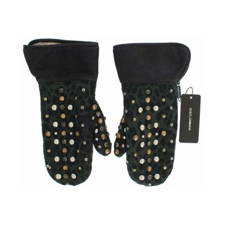 Dolce & Gabbana Shearling Studded Leopard Gloves Sort, Dame Handsker